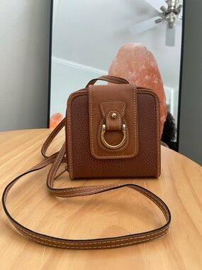 Leslie Fay Brown Leather Crossbody with Gold Ring Accent